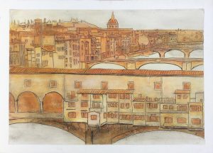 Old Bridge in orange from the top